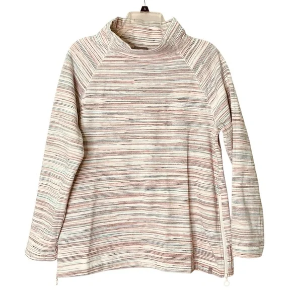 Talbots Featherweight Fleece Zip Hem‎ Pullover Space Dye Stripe Petite (Size L) - Picture 4 of 14